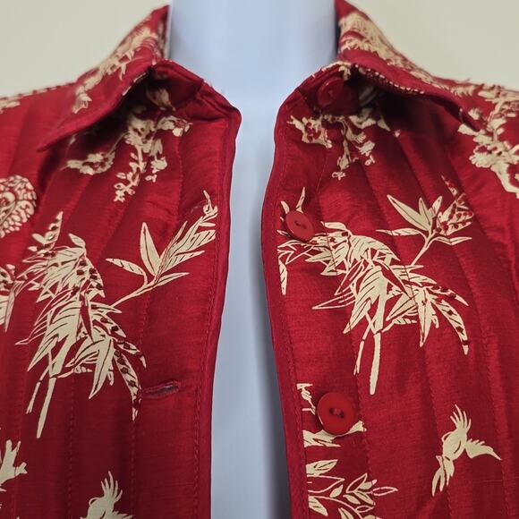 Carole Little 100% Silk Quilted Jacket Blazer Large Red Classic Career - Picture 2 of 8